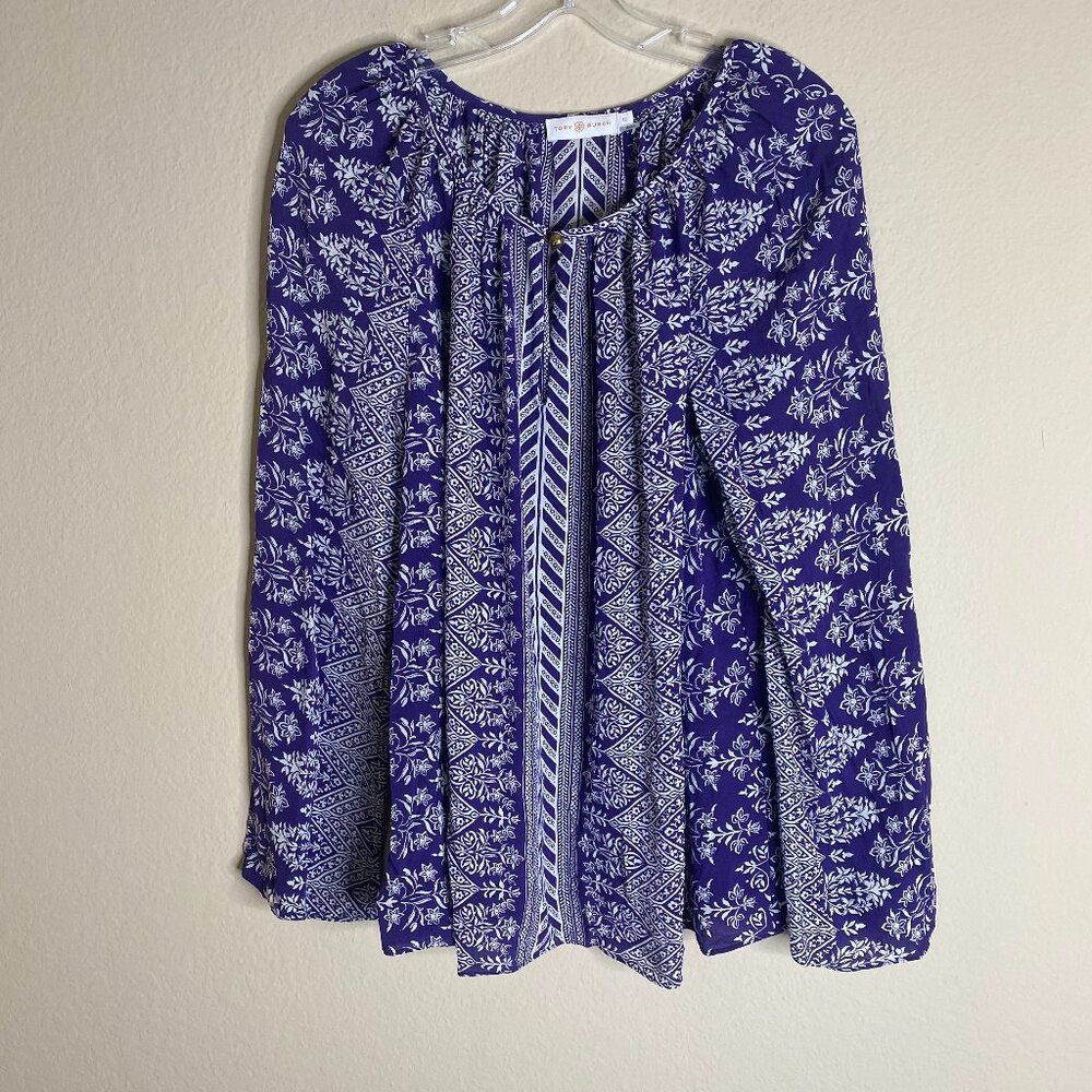 tory burch print silk long sleeve blouse